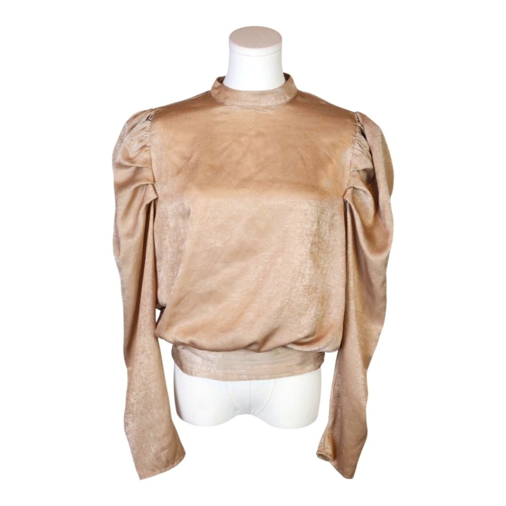 A. Calin by Flying Tomato Champagne Puff Sleeve Blouse Size Large